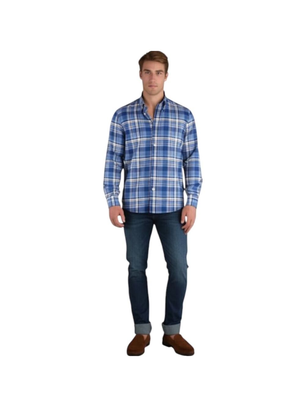 Ralph Lauren Shirt Men’s 2XLT Blue Plaid Oxford Button Down Flesh Pony